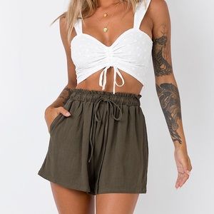 Khaki Drawstring Flowy Shorts Princess Polly
